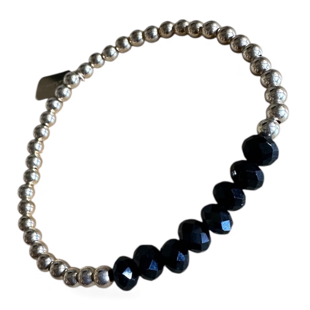 14k Gold Filled 4mm Stretch Bracelet With Swarovski Crystal Black Faceted Beads 43$